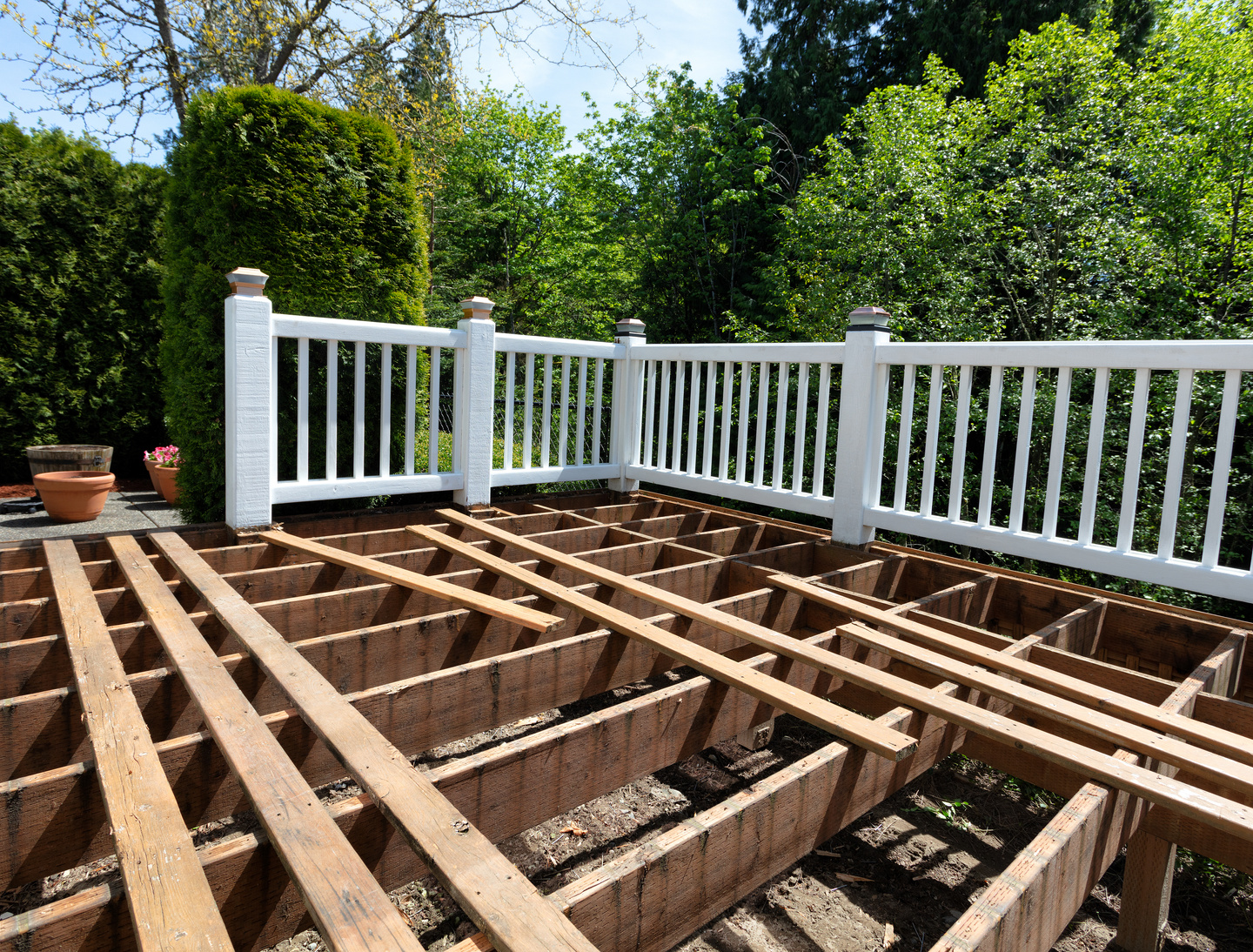 Outdoor Exterior Wooden Cedar Deck Being Remodeled