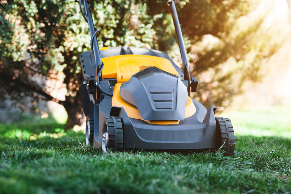 Electric Lawn Mower on Grass